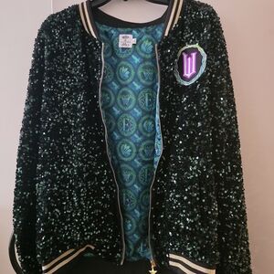 Wicked Black & Green Sequin Bomber Jacket